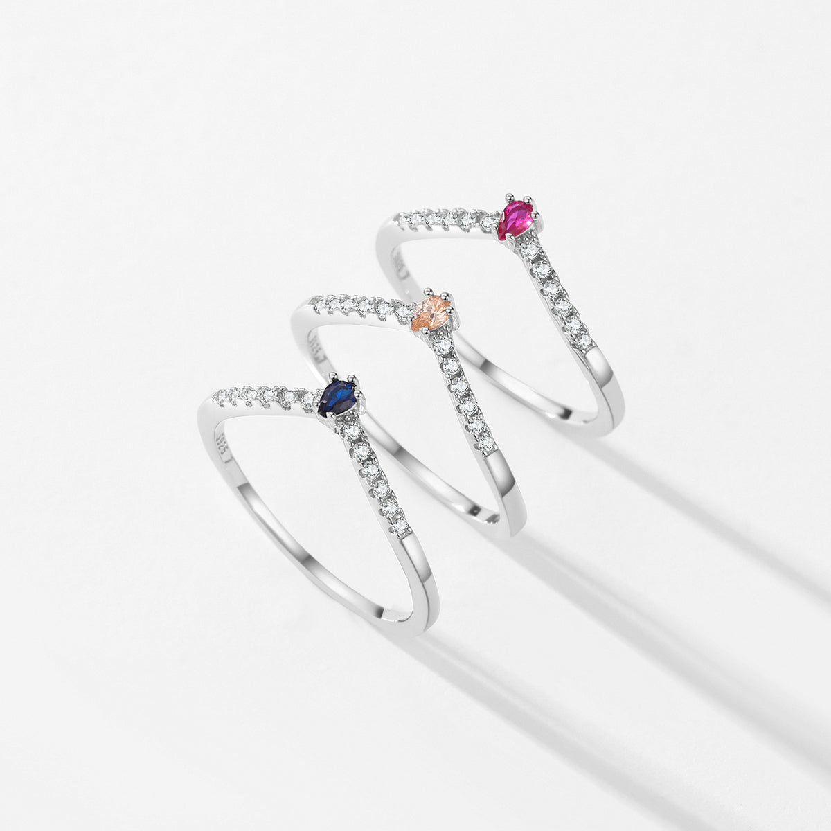 925 Sterling Silver Water Droplets Zircon Rings