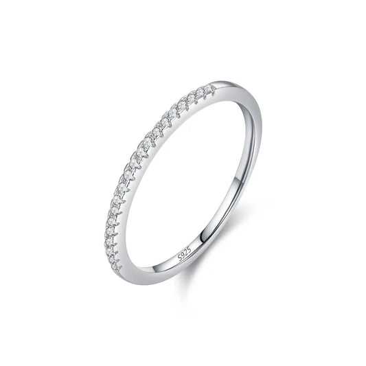 925 Sterling Silver Circle Zircon Rhodium Plated Rings