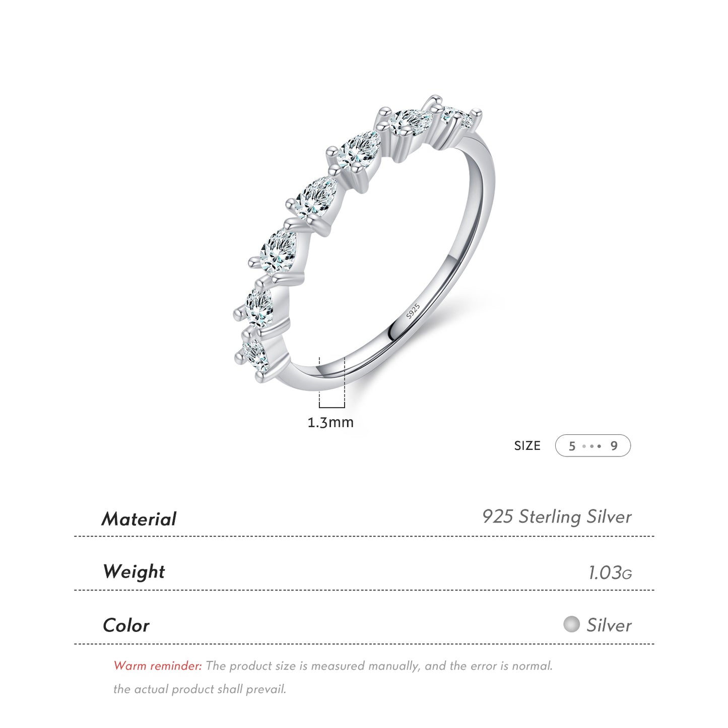 925 Sterling Silver Water Droplets Zircon Rings