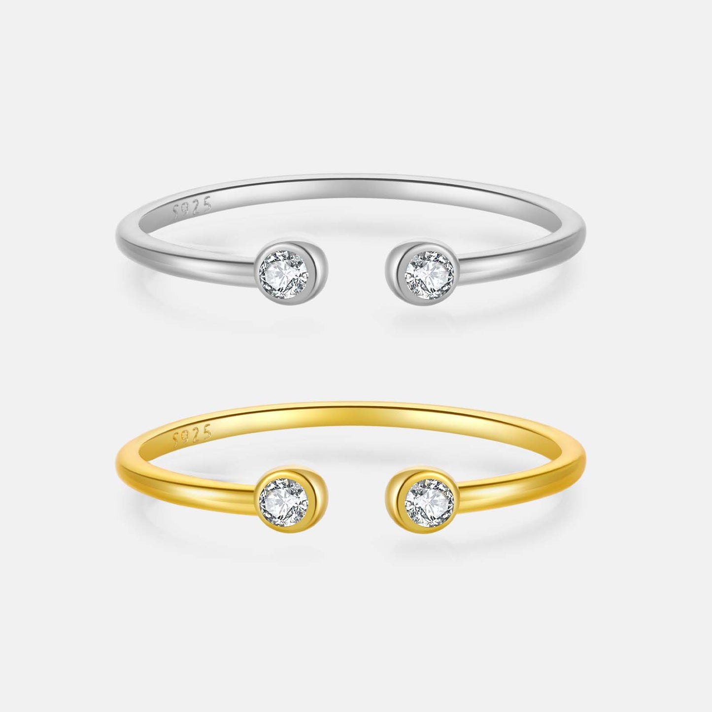 925 Sterling Silver 18K Gold Plated White Gold Plated Open Rings