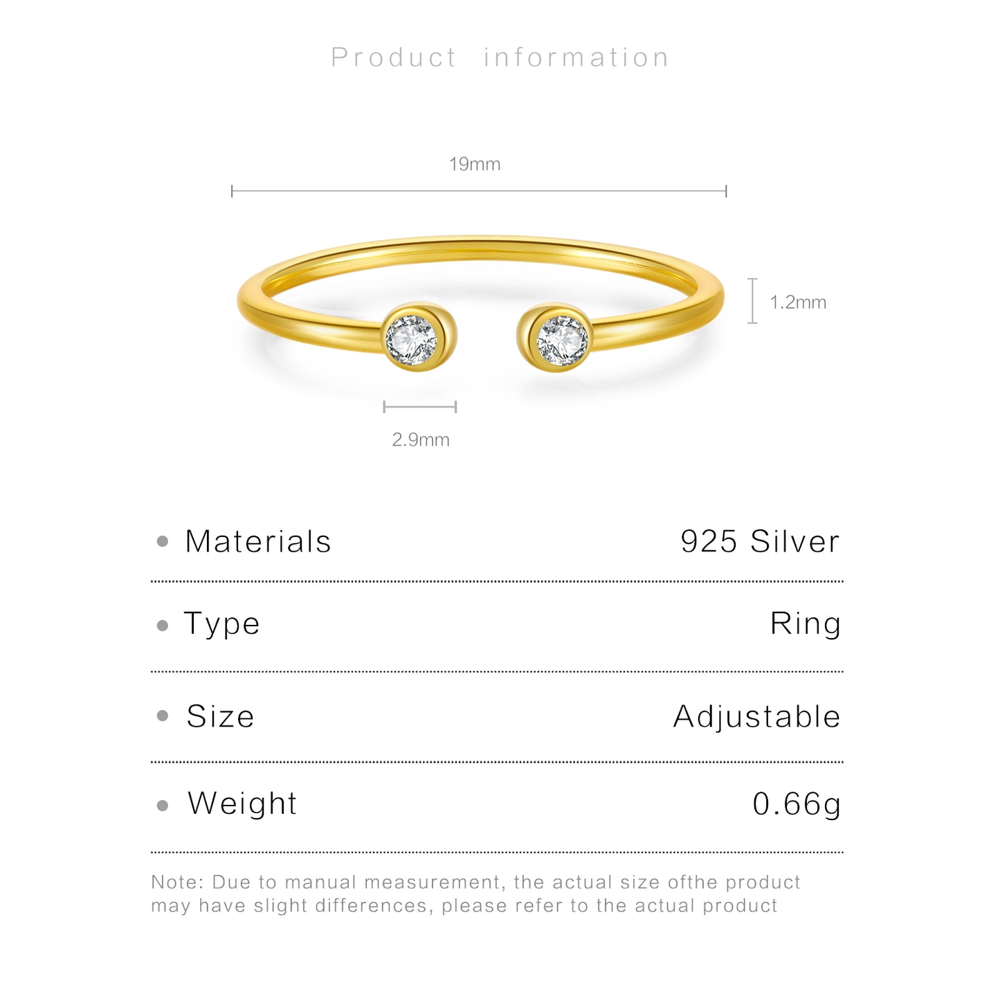 925 Sterling Silver 18K Gold Plated White Gold Plated Open Rings