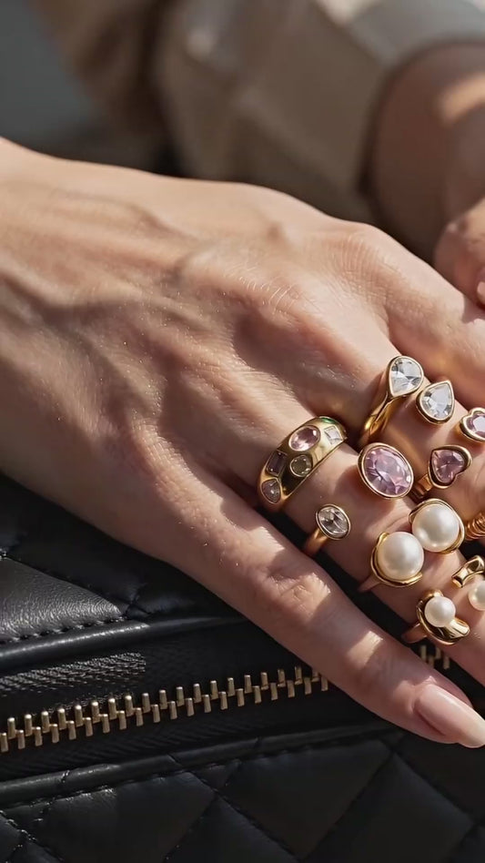 Heart Shape Open Ring in Waterproof with 18K Gold Plated PVD Coating and Pearl Inlay