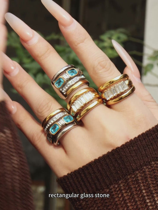 Waterproof Non Tarnish Rings for Women with 18K Gold Plated PVD Coating and Zircon Inlay