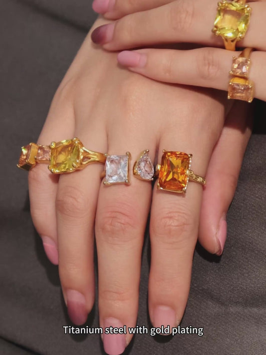 Waterproof Non Tarnish Rings for Women with 18K Gold Plated PVD Coating and Zircon Inlay