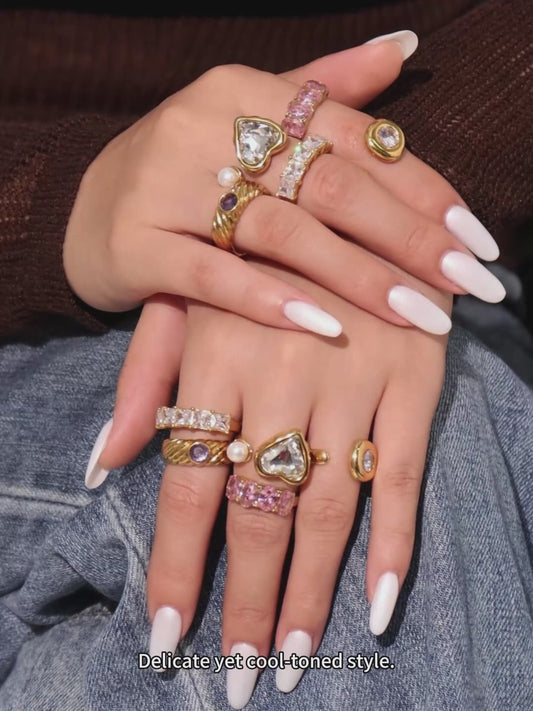 Waterproof Non Tarnish Rings for Women with 18K Gold Plated PVD Coating and Zircon Inlay